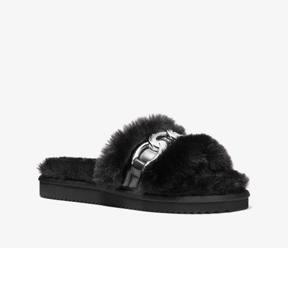 NWT NEW MICHAEL KORS SCARLETT WOMENS BLK FUR SLIPPERS/SLIDES - Picture 10 of 11